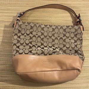 Coach Signature Handbag Beige Canvas Shoulder Purse